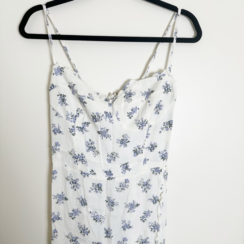 Reformation Cream Midi Dress with Blue Floral Print - Picture 4 of 8